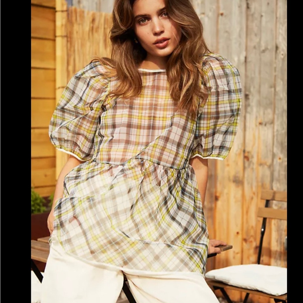 Wilfred sheer plaid babydoll top